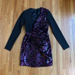 Parker Black Purple Sequin Dress 0 NWT $328
